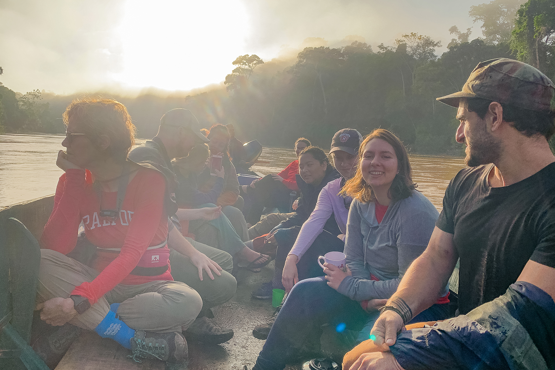 students and guide on the Amazon river