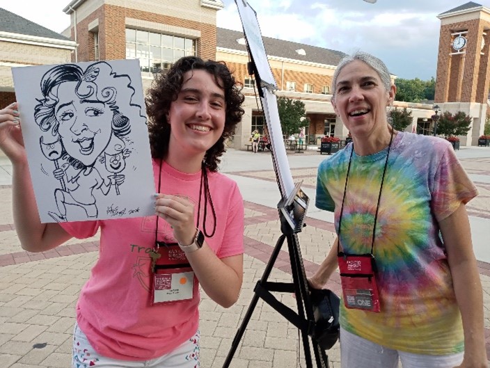 governor's school student with a caricature portrait