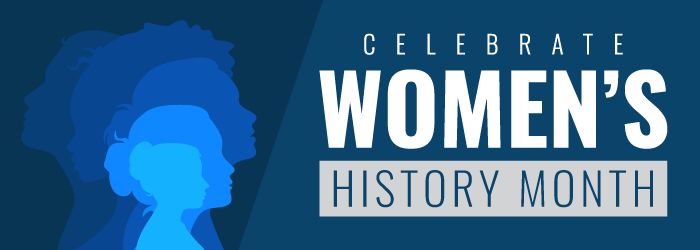 graphic with various silhouettes of women's heads with the words "Celebrate Women's History Month"