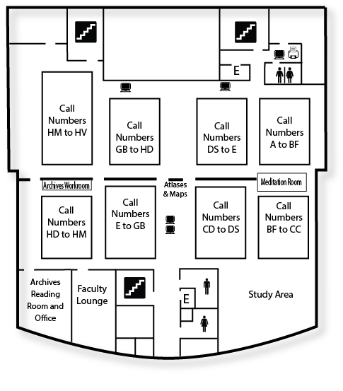 Line map of McConnell Library's fifth floor.