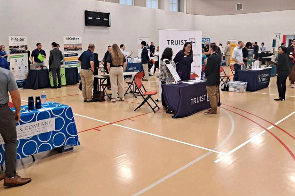 Student attendance at Firm Night 2024 was up about 30% over last year. It was held at the Student Recreation and Wellness Center, but it likely will return to its usual spot in Kyle Hall next year.