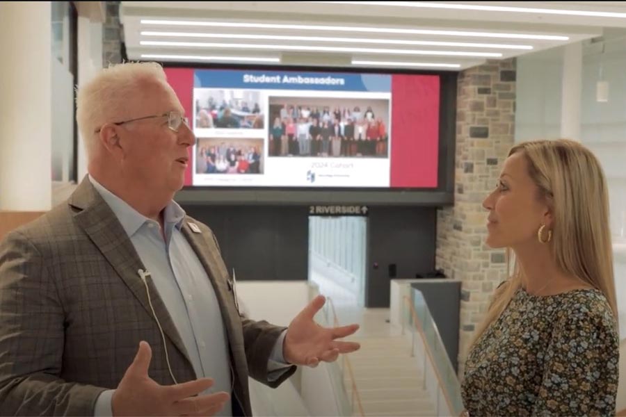 Assistant Provost and Associate Dean Glen Mayhew is interviewed at the 2024 Health Sciences Career Advisory Summit.