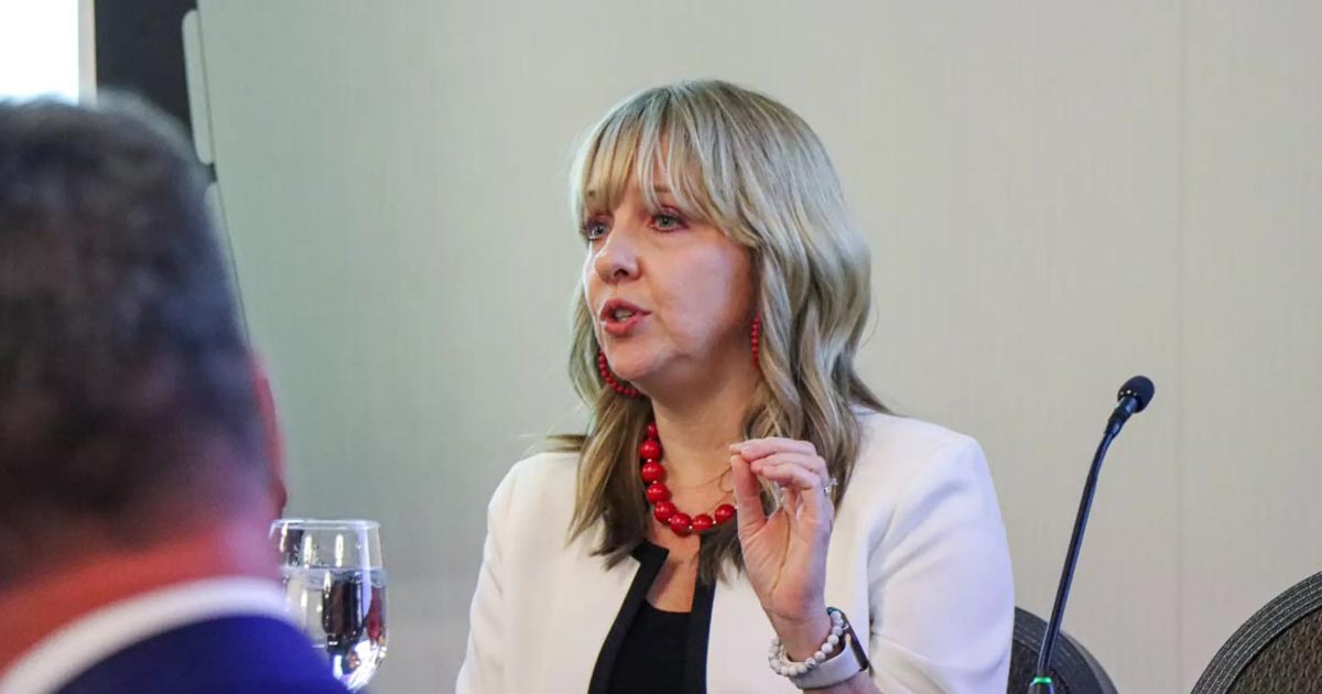 Alumni Lara Ramsey speaks during a meeting at Radford University