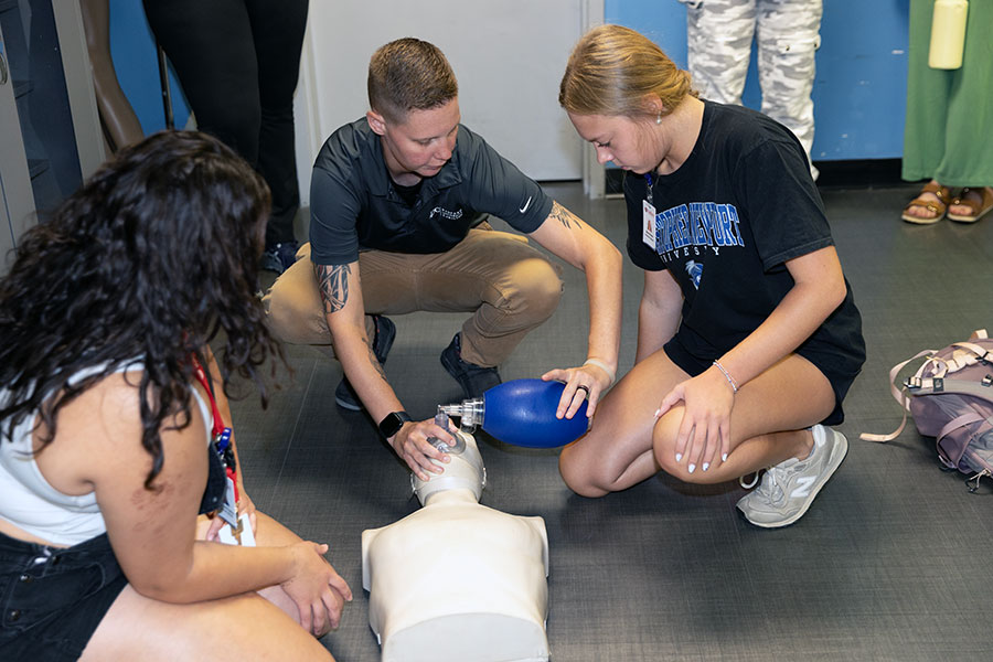 Governor’s School students participate in an activity with Radford emergency services program students.