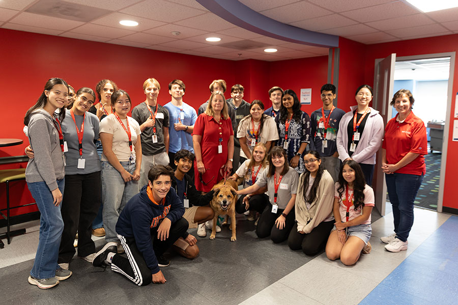 The Governor’s School students with faculty from the medical laboratory science program and Radford University Provost Bethany Usher.