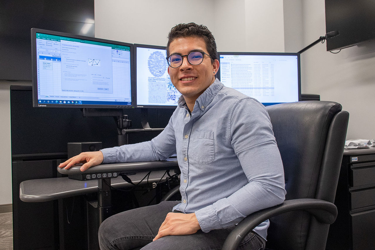 student in a computer lab