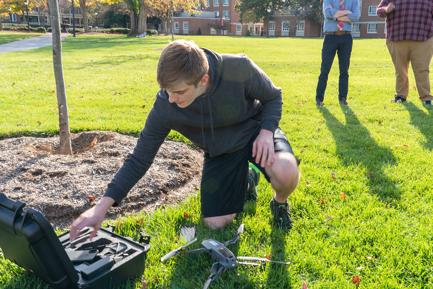 student in field