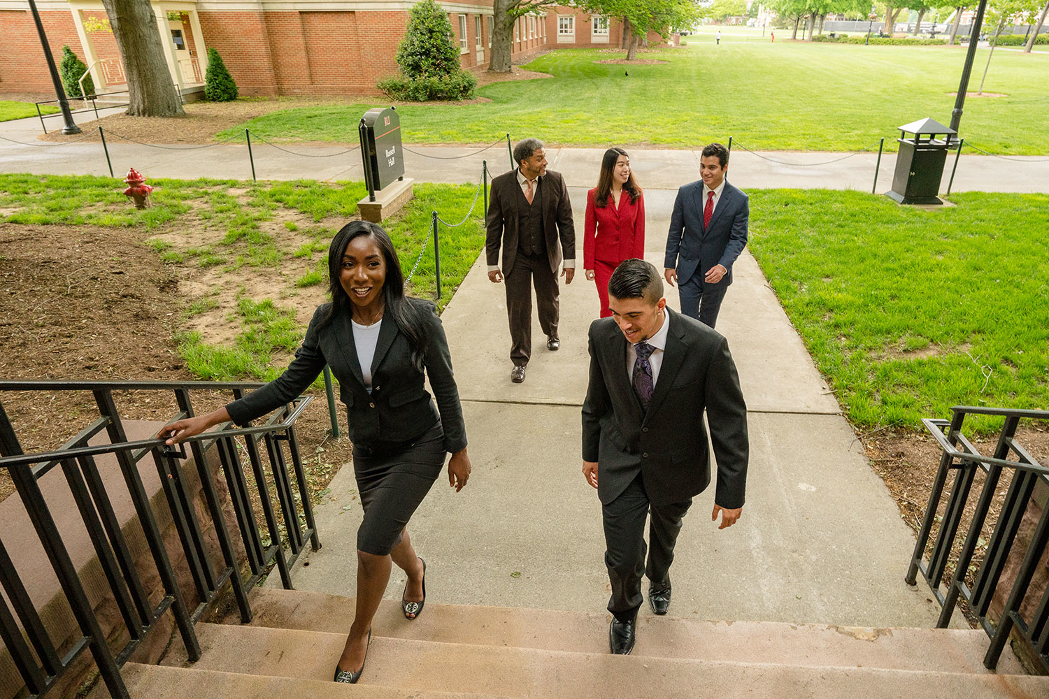 students walking up the stairs 