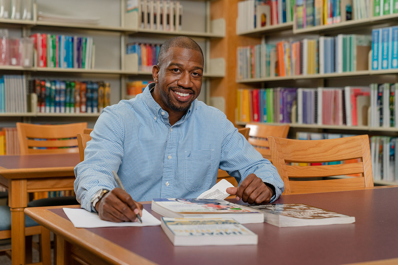 student in the library