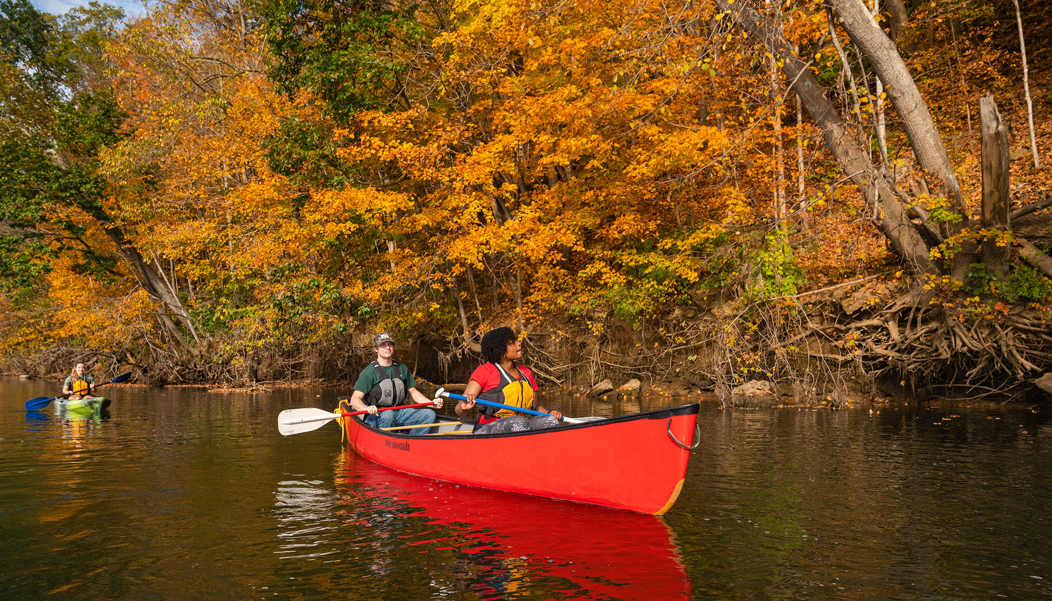 students on the river