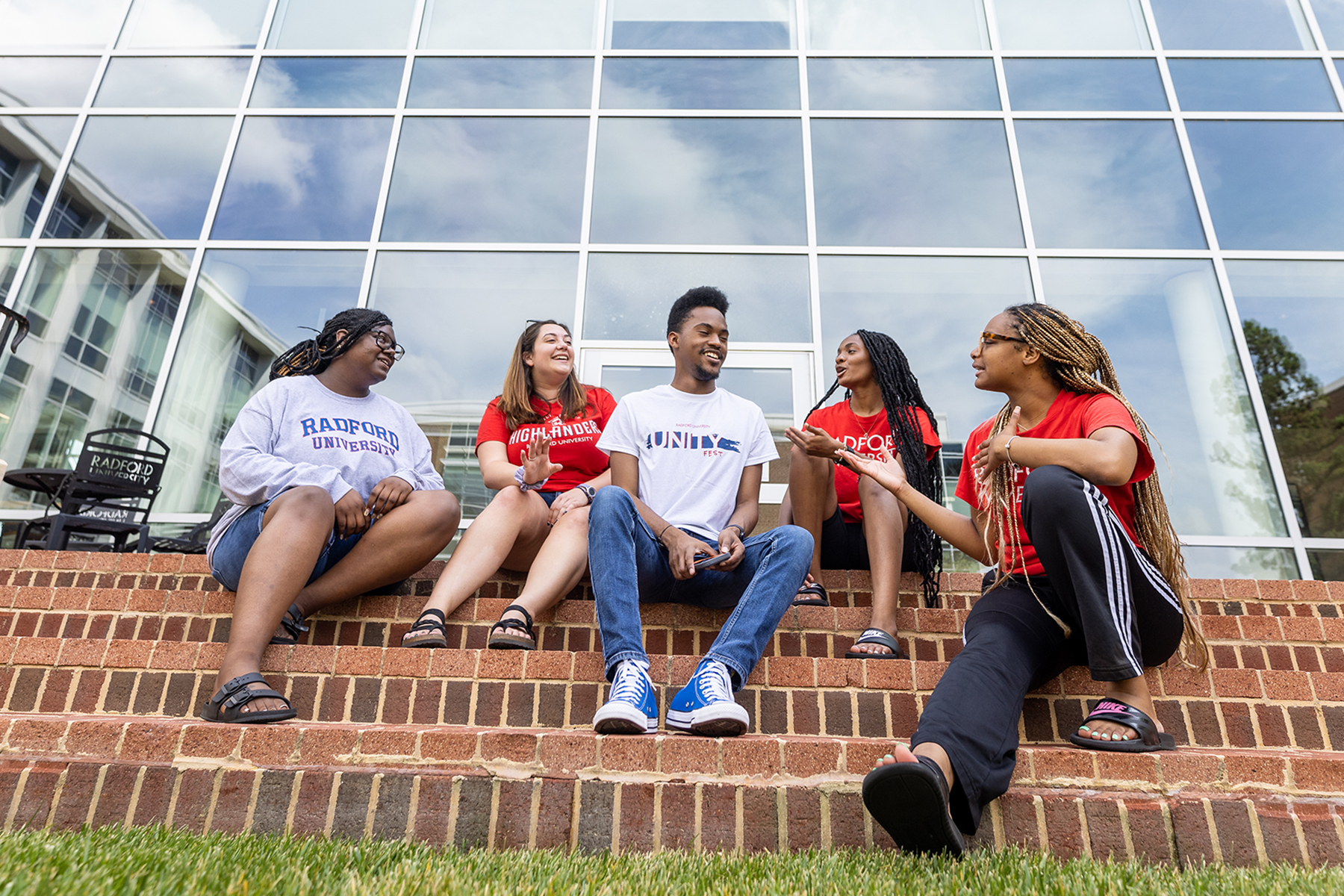 students talking on campus