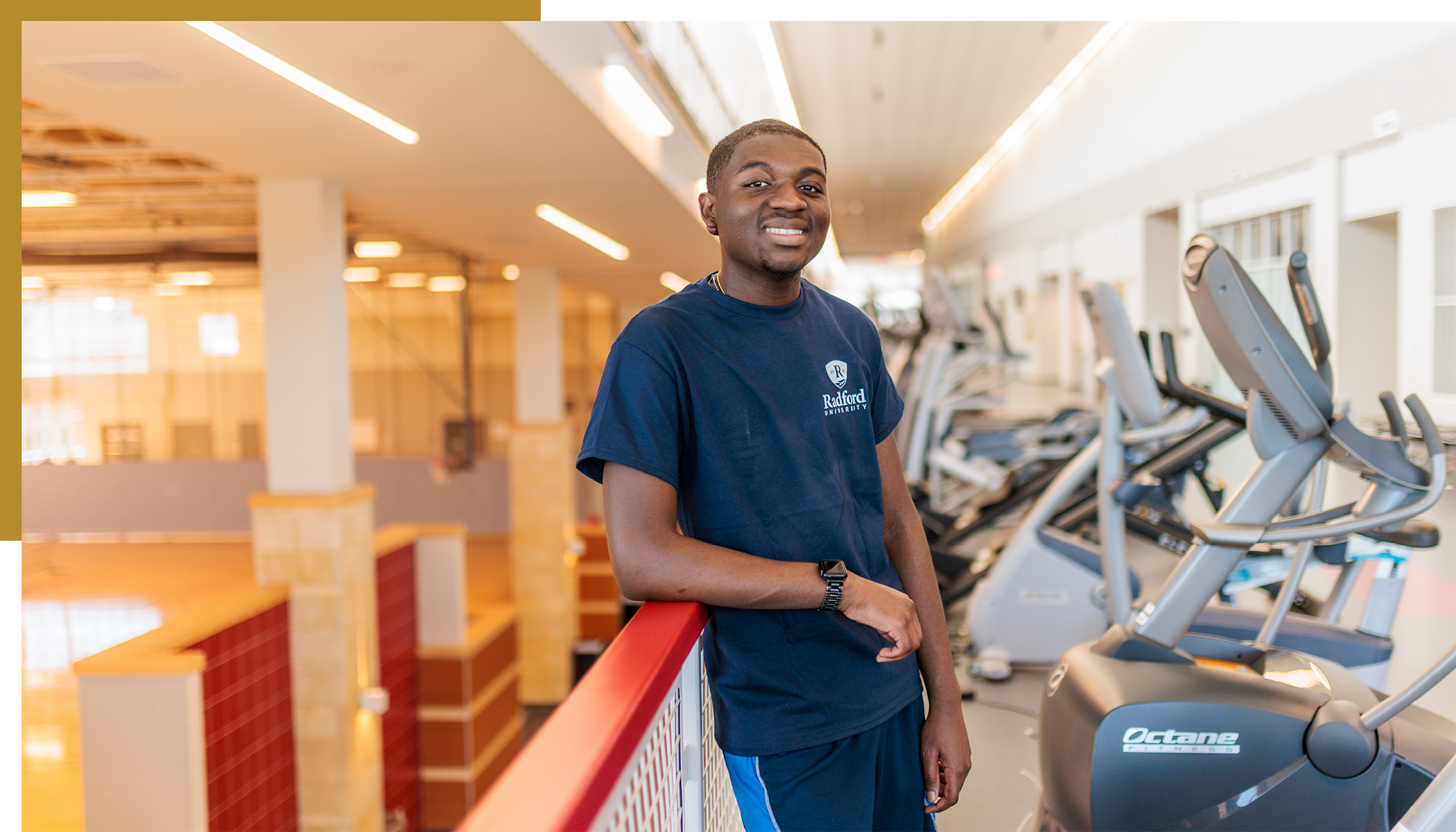 Smiling student in the Student Recreation and Wellness center