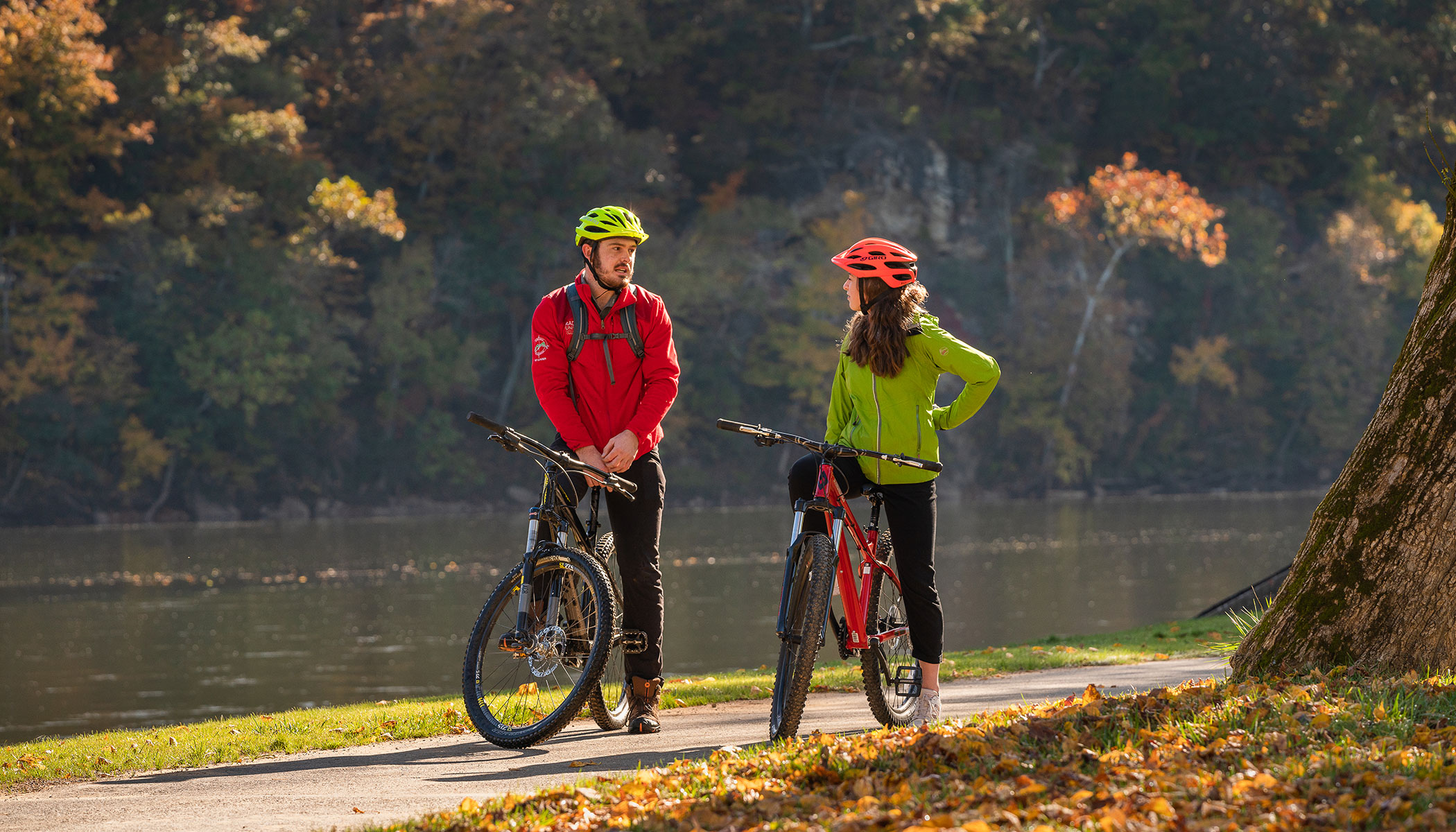 Student mountain biking.