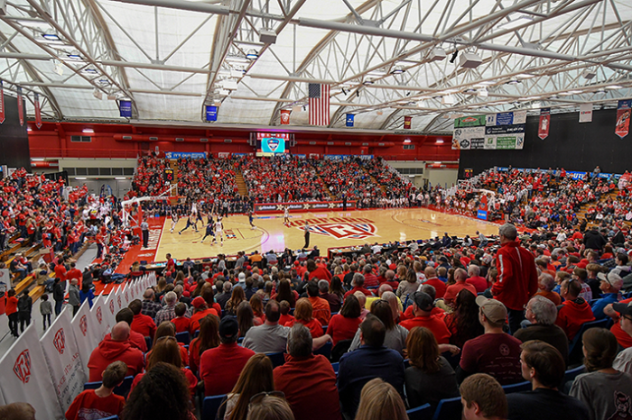 basketball game with full crowd